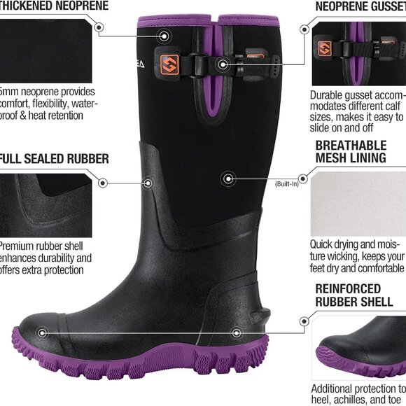 Women's Waterproof Rubber Mid Calf Rain Boots Garden Mud Work Size 7 - Picture 2 of 5